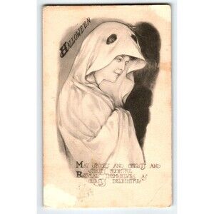 Halloween Postcard May L Farini Women In Cape Ghost Costume 1912 Spooks Spirits